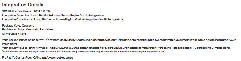 Snapshot of Integration Details